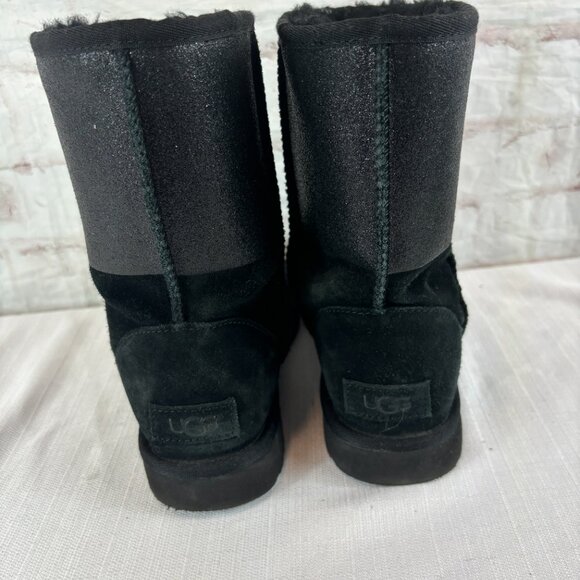 UGG Girl's Women's 6 Black Classic Short Sparkle Suede Glitter Boots - Picture 7 of 9